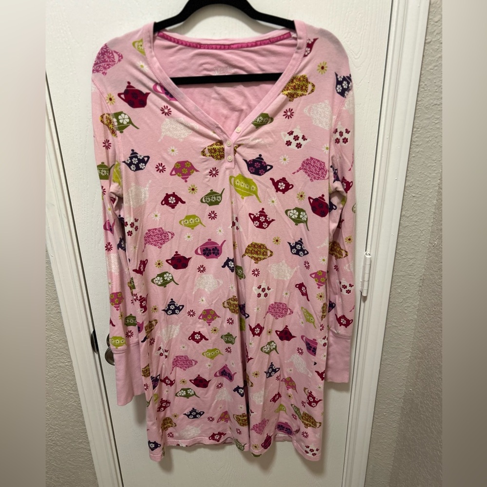 Nick & Nora Tea Pot Pink Nightgown Size Medium Read